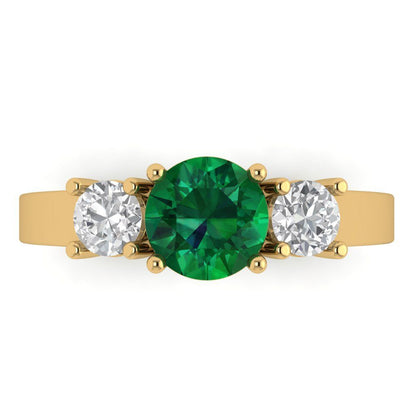 1.5 cttw Simulated Emerald Three-Stone Engagement Ring - Solid Gold (Round Cut,6.5mm)
