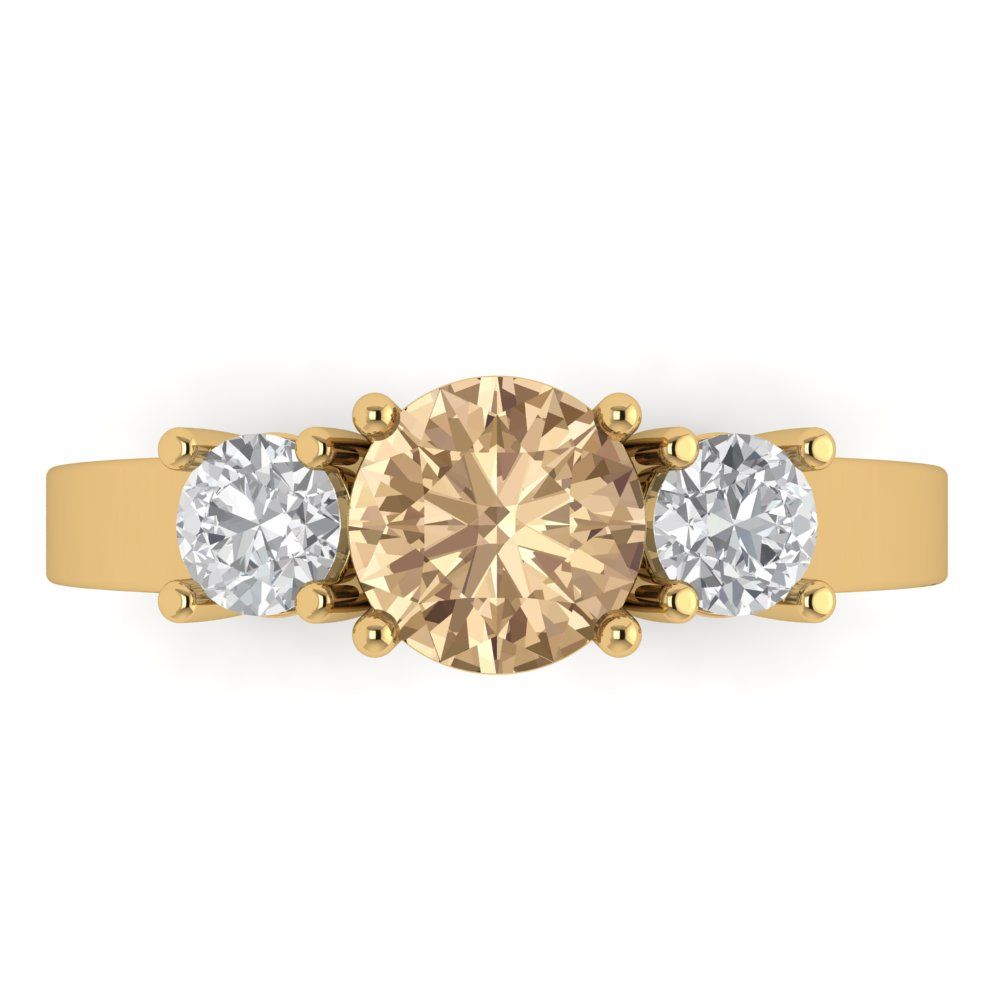 1.5 cttw Yellow Moissanite Three-Stone Engagement Ring - Solid Gold (Round Cut,6.5mm)