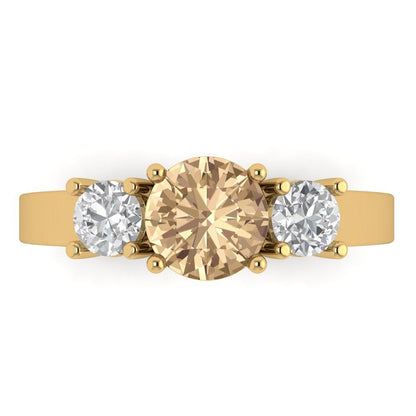 1.5 cttw Yellow Moissanite Three-Stone Engagement Ring - Solid Gold (Round Cut,6.5mm)