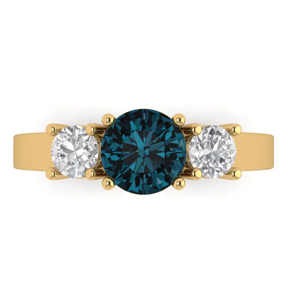 1.5 cttw Natural London Blue Topaz Three-Stone Engagement Ring - Solid Gold (Round Cut,6.5mm)