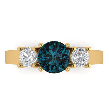 1.5 cttw Natural London Blue Topaz Three-Stone Engagement Ring - Solid Gold (Round Cut,6.5mm)