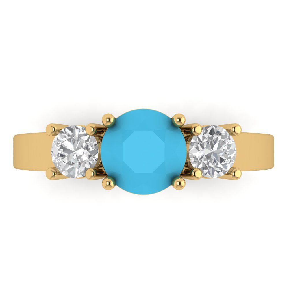 1.5 cttw Simulated Turquoise Three-Stone Engagement Ring - Solid Gold (Round Cut,6.5mm)