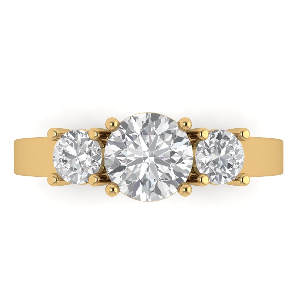 1.5 cttw Moissanite Three-Stone Engagement Ring - Solid Yellow Gold (VVS1, Round Cut,6.5mm)