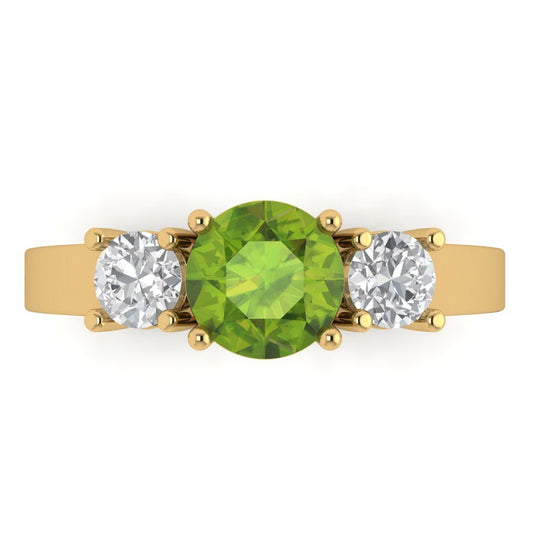 1.5 cttw Natural Peridot Three-Stone Engagement Ring - Solid Yellow Gold (VVS1, Round Cut,6.5mm)