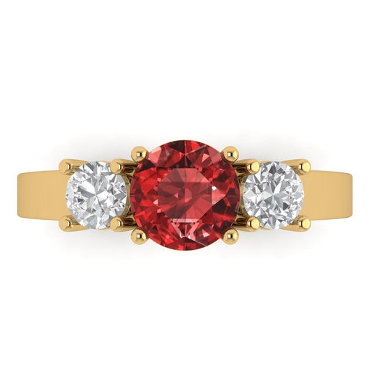 1.5 cttw Natural Garnet Three-Stone Engagement Ring - Solid Yellow Gold (VVS1, Round Cut,6.5mm)
