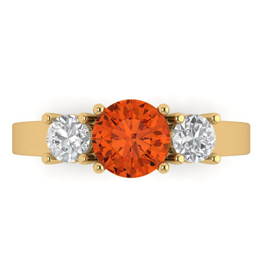 1.5 cttw Zirconia Simulated Red Diamond Three-Stone Engagement Ring - Solid Yellow Gold (VVS1, Round Cut,6.5mm)
