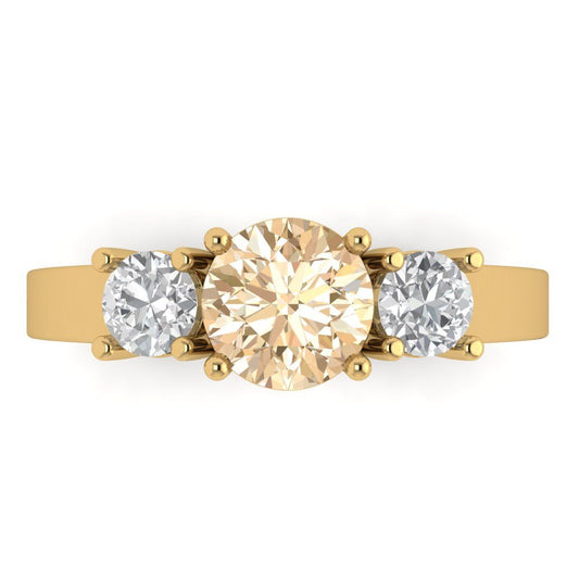 1.5 cttw Natural Morganite Three-Stone Engagement Ring - Solid Yellow Gold (VVS1, Round Cut,6.5mm)