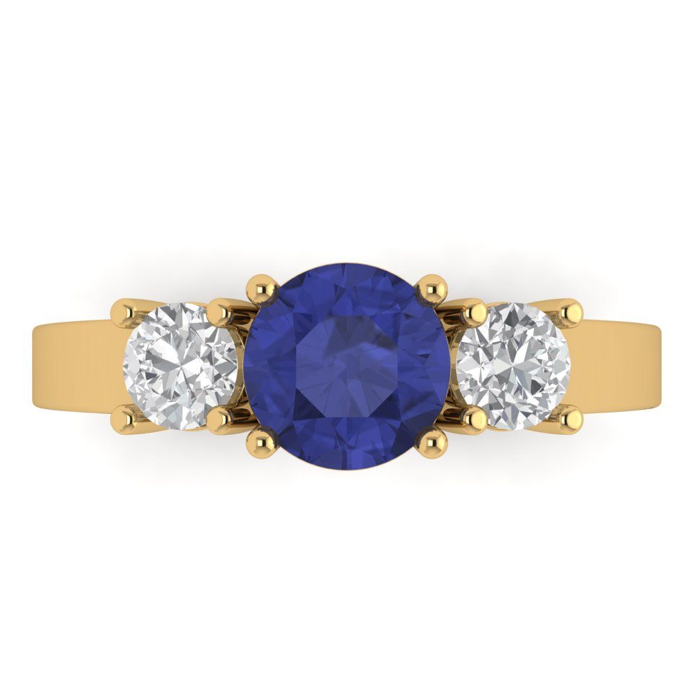 1.5 cttw Simulated Tanzanite Three-Stone Engagement Ring - Solid Gold (Round Cut,6.5mm)
