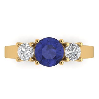 1.5 cttw Simulated Tanzanite Three-Stone Engagement Ring - Solid Gold (Round Cut,6.5mm)