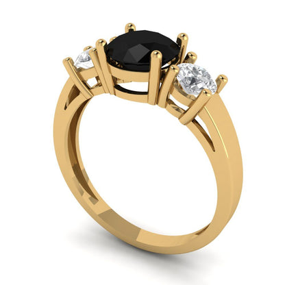 1.5 cttw Natural Onyx Three-Stone Engagement Ring - Solid Gold (Round Cut,6.5mm)
