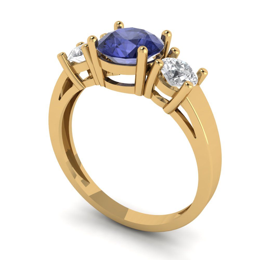 1.5 cttw Simulated Tanzanite Three-Stone Engagement Ring - Solid Gold (Round Cut,6.5mm)