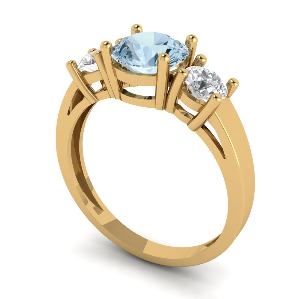 1.5 cttw Natural Swiss Blue Topaz Three-Stone Engagement Ring - Solid Gold (Round Cut,6.5mm)