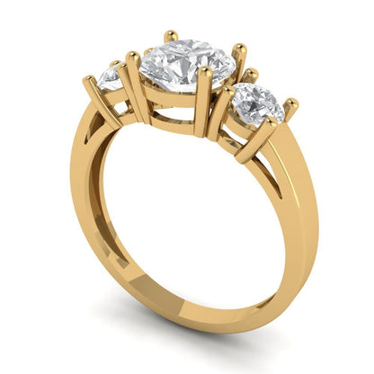 1.5 cttw Moissanite Three-Stone Engagement Ring - Solid Yellow Gold (VVS1, Round Cut,6.5mm)