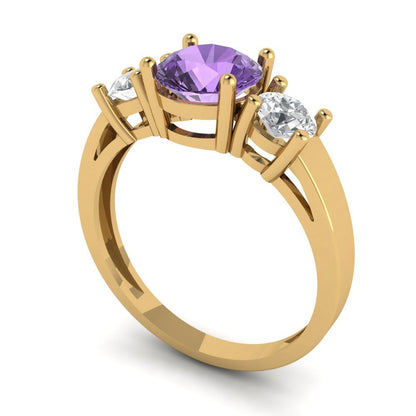 1.5 cttw Simulated Alexandrite Three-Stone Engagement Ring - Solid Gold (Round Cut,6.5mm)