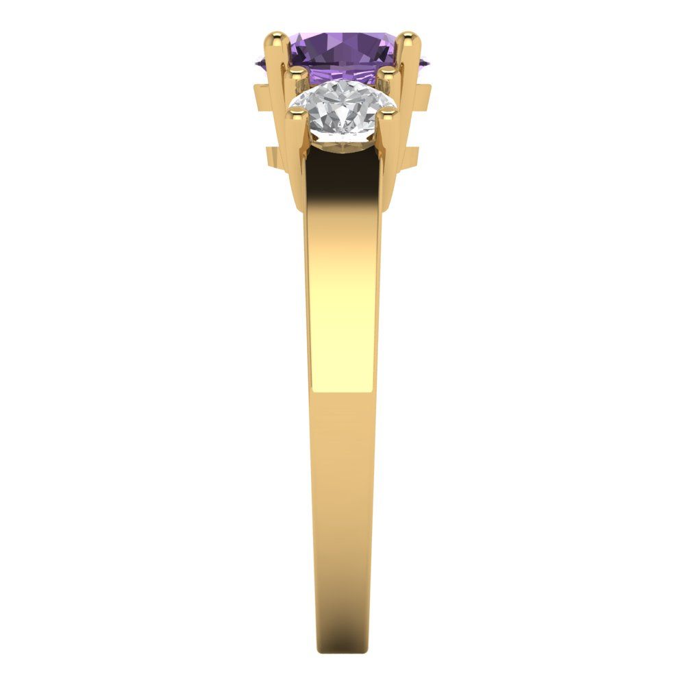 1.5 cttw Simulated Alexandrite Three-Stone Engagement Ring - Solid Gold (Round Cut,6.5mm)