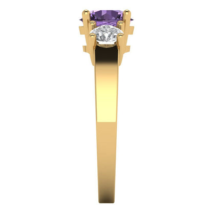 1.5 cttw Simulated Alexandrite Three-Stone Engagement Ring - Solid Gold (Round Cut,6.5mm)