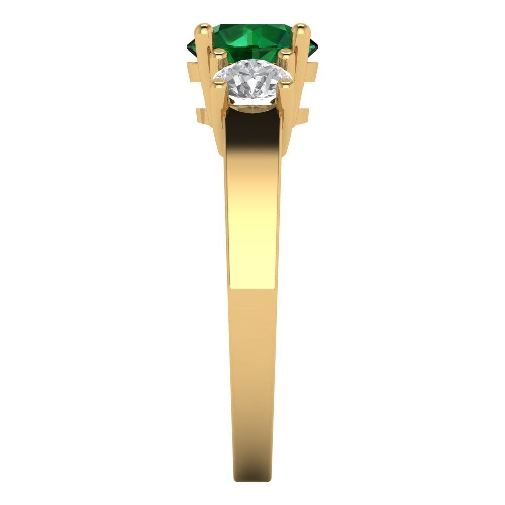 1.5 cttw Simulated Emerald Three-Stone Engagement Ring - Solid Gold (Round Cut,6.5mm)