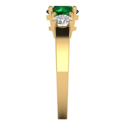 1.5 cttw Simulated Emerald Three-Stone Engagement Ring - Solid Gold (Round Cut,6.5mm)