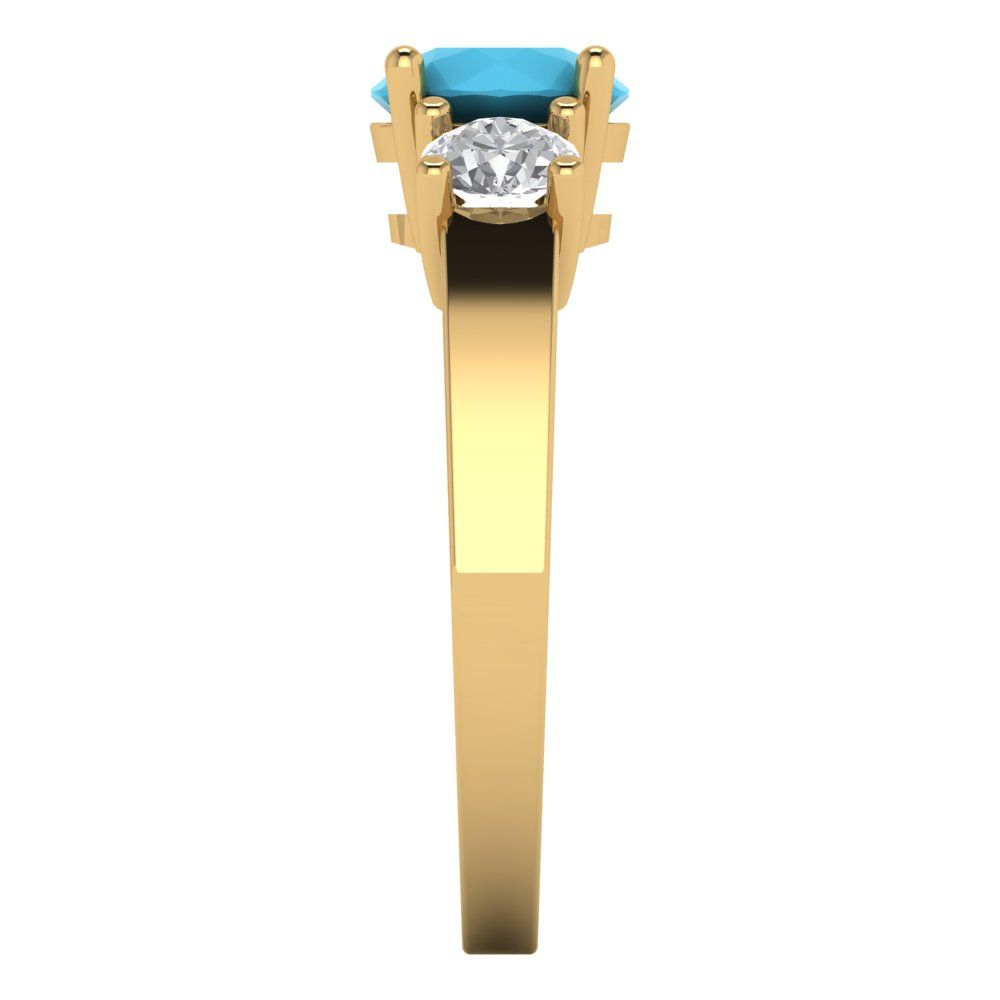 1.5 cttw Simulated Turquoise Three-Stone Engagement Ring - Solid Gold (Round Cut,6.5mm)