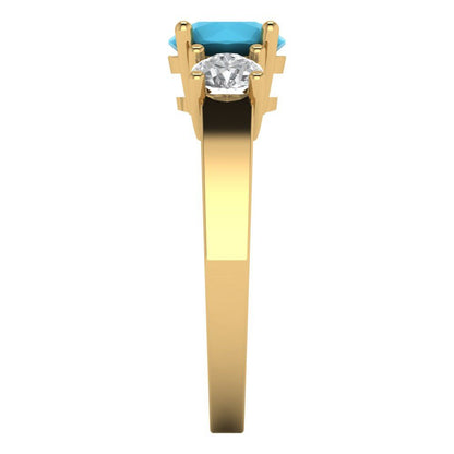 1.5 cttw Simulated Turquoise Three-Stone Engagement Ring - Solid Gold (Round Cut,6.5mm)