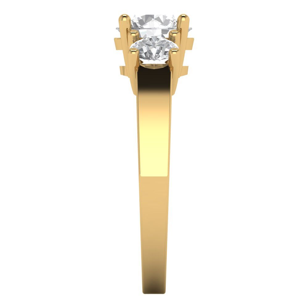 1.5 cttw Moissanite Three-Stone Engagement Ring - Solid Yellow Gold (VVS1, Round Cut,6.5mm)
