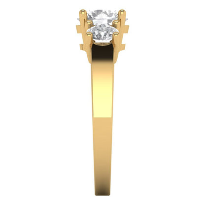 1.5 cttw White Sapphire Three-Stone Engagement Ring - Solid Gold (Round Cut,6.5mm)