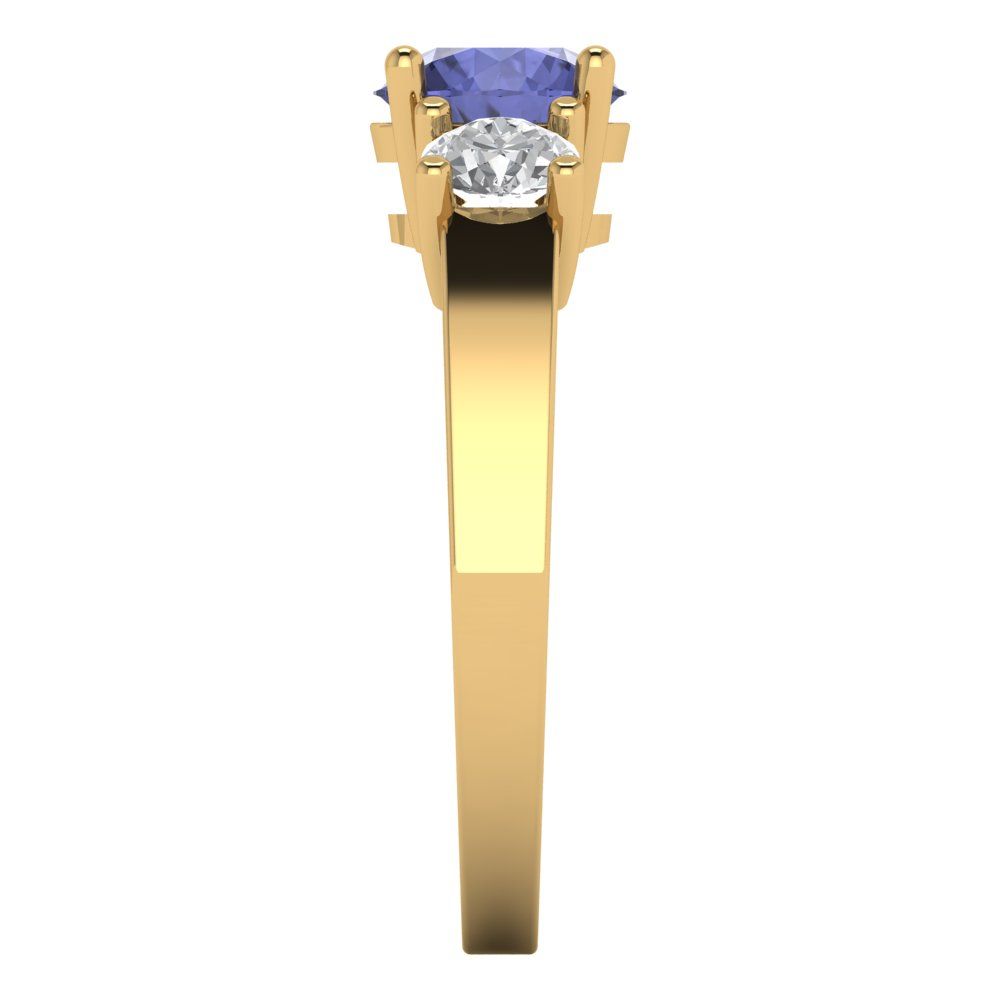 1.5 cttw Simulated Tanzanite Three-Stone Engagement Ring - Solid Gold (Round Cut,6.5mm)