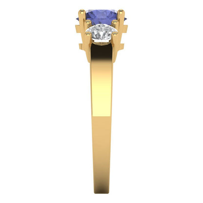 1.5 cttw Simulated Tanzanite Three-Stone Engagement Ring - Solid Gold (Round Cut,6.5mm)