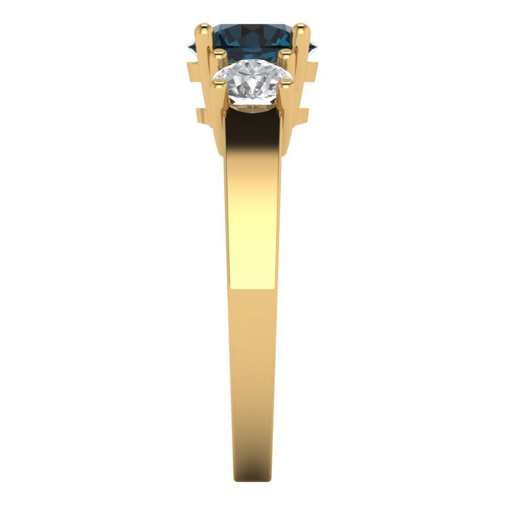 1.5 cttw Natural London Blue Topaz Three-Stone Engagement Ring - Solid Gold (Round Cut,6.5mm)