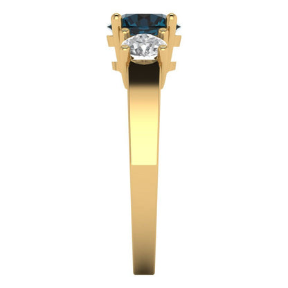 1.5 cttw Natural London Blue Topaz Three-Stone Engagement Ring - Solid Gold (Round Cut,6.5mm)