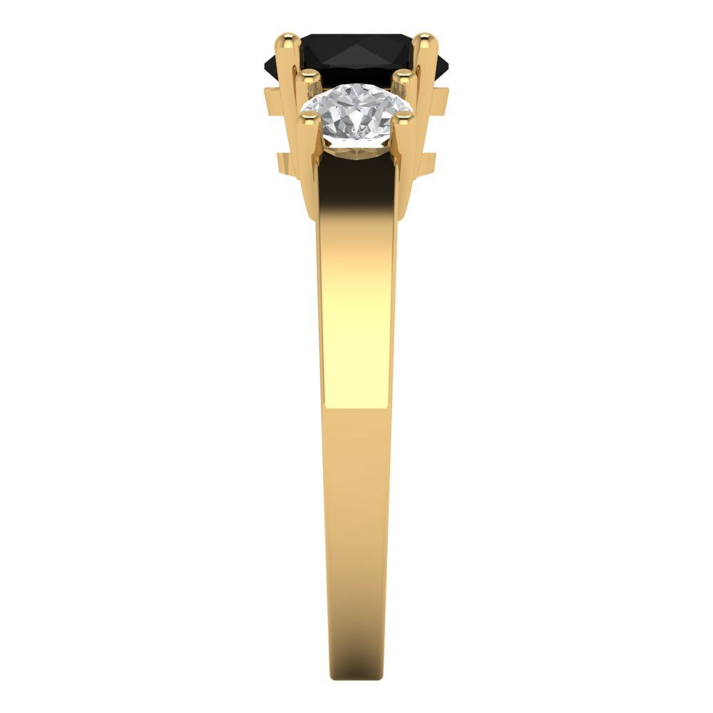 1.5 cttw Natural Onyx Three-Stone Engagement Ring - Solid Gold (Round Cut,6.5mm)