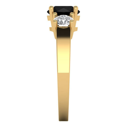 1.5 cttw Natural Onyx Three-Stone Engagement Ring - Solid Gold (Round Cut,6.5mm)