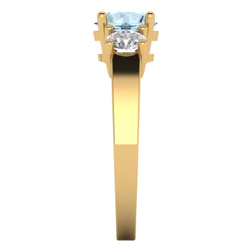 1.5 cttw Natural Sky Blue Topaz Three-Stone Engagement Ring - Solid Gold (Round Cut,6.5mm)