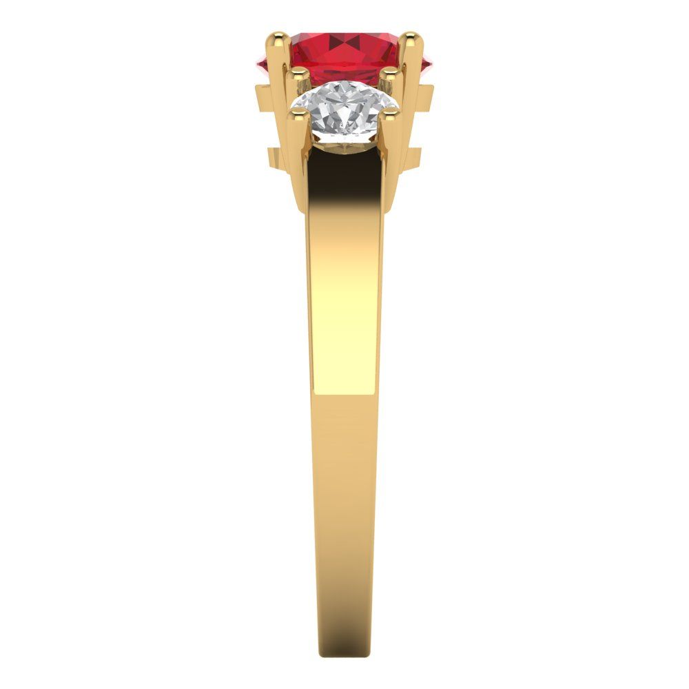 1.5 cttw Simulated Ruby Three-Stone Engagement Ring - Solid Yellow Gold (VVS1, Round Cut,6.5mm)