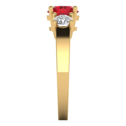 1.5 cttw Simulated Ruby Three-Stone Engagement Ring - Solid Yellow Gold (VVS1, Round Cut,6.5mm)