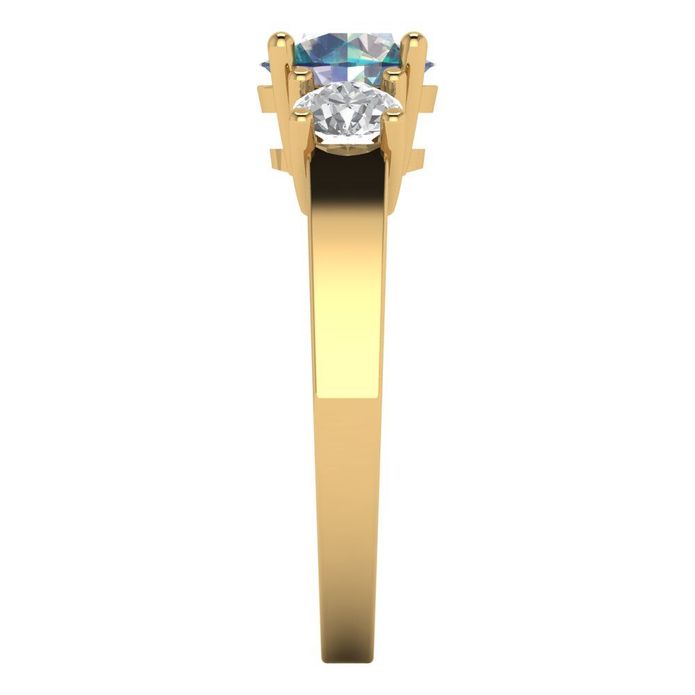 1.5 cttw Blue Moissanite Three-Stone Engagement Ring - Solid Gold (Round Cut,6.5mm)