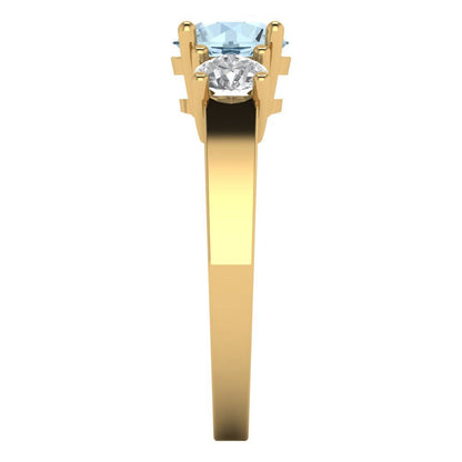 1.5 cttw Natural Aquamarine Three-Stone Engagement Ring - Solid Gold (Round Cut,6.5mm)