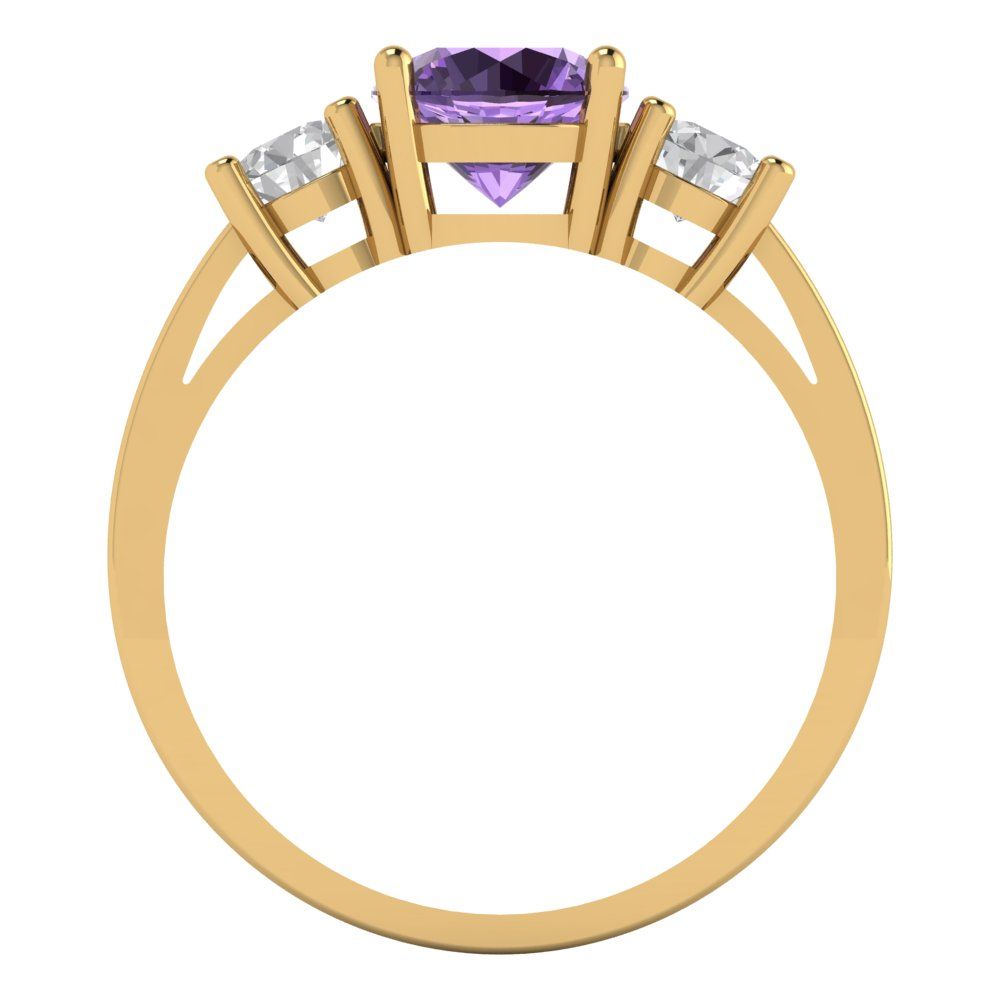 1.5 cttw Simulated Alexandrite Three-Stone Engagement Ring - Solid Gold (Round Cut,6.5mm)