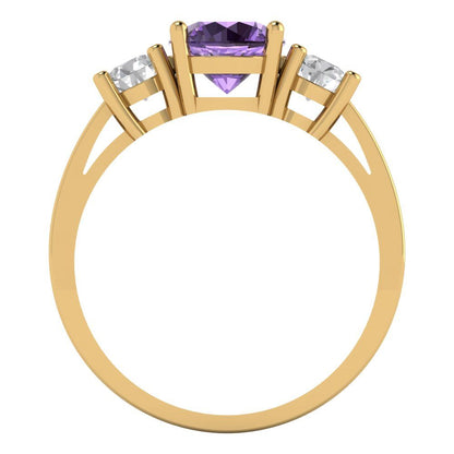 1.5 cttw Simulated Alexandrite Three-Stone Engagement Ring - Solid Gold (Round Cut,6.5mm)