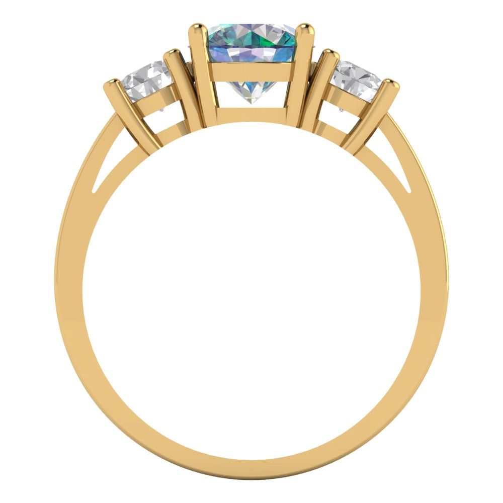 1.5 cttw Blue Moissanite Three-Stone Engagement Ring - Solid Gold (Round Cut,6.5mm)