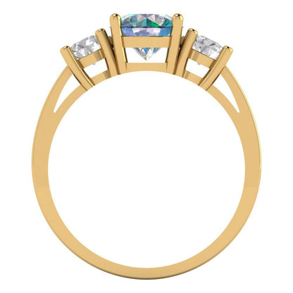 1.5 cttw Blue Moissanite Three-Stone Engagement Ring - Solid Gold (Round Cut,6.5mm)