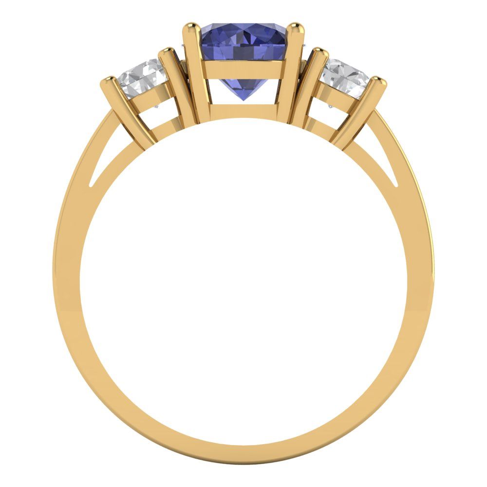 1.5 cttw Simulated Tanzanite Three-Stone Engagement Ring - Solid Gold (Round Cut,6.5mm)