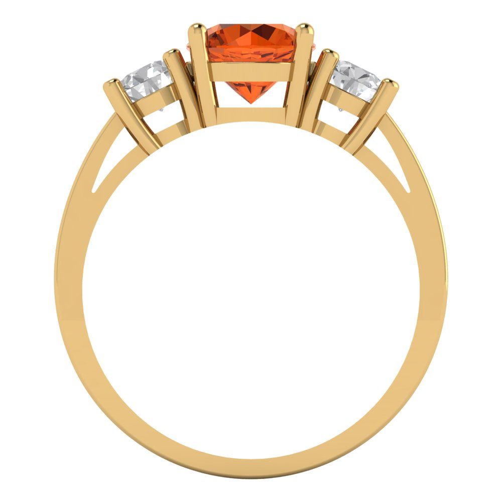 1.5 cttw Simulated Ruby Three-Stone Engagement Ring - Solid Yellow Gold (VVS1, Round Cut,6.5mm)