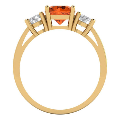 1.5 cttw Simulated Ruby Three-Stone Engagement Ring - Solid Yellow Gold (VVS1, Round Cut,6.5mm)