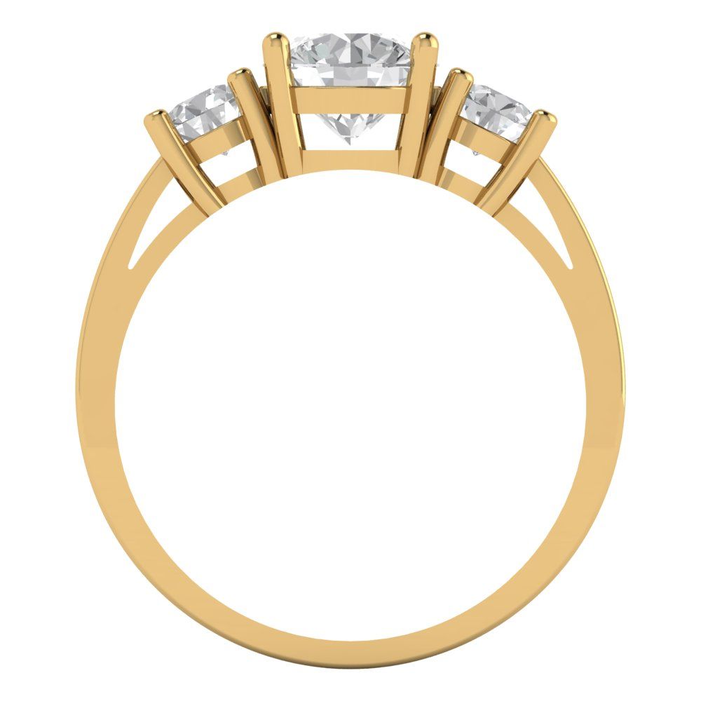1.5 cttw Moissanite Three-Stone Engagement Ring - Solid Yellow Gold (VVS1, Round Cut,6.5mm)