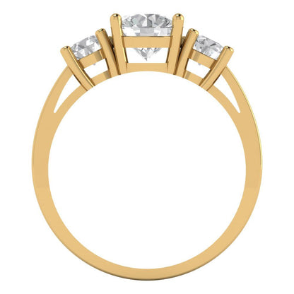 1.5 cttw Moissanite Three-Stone Engagement Ring - Solid Yellow Gold (VVS1, Round Cut,6.5mm)