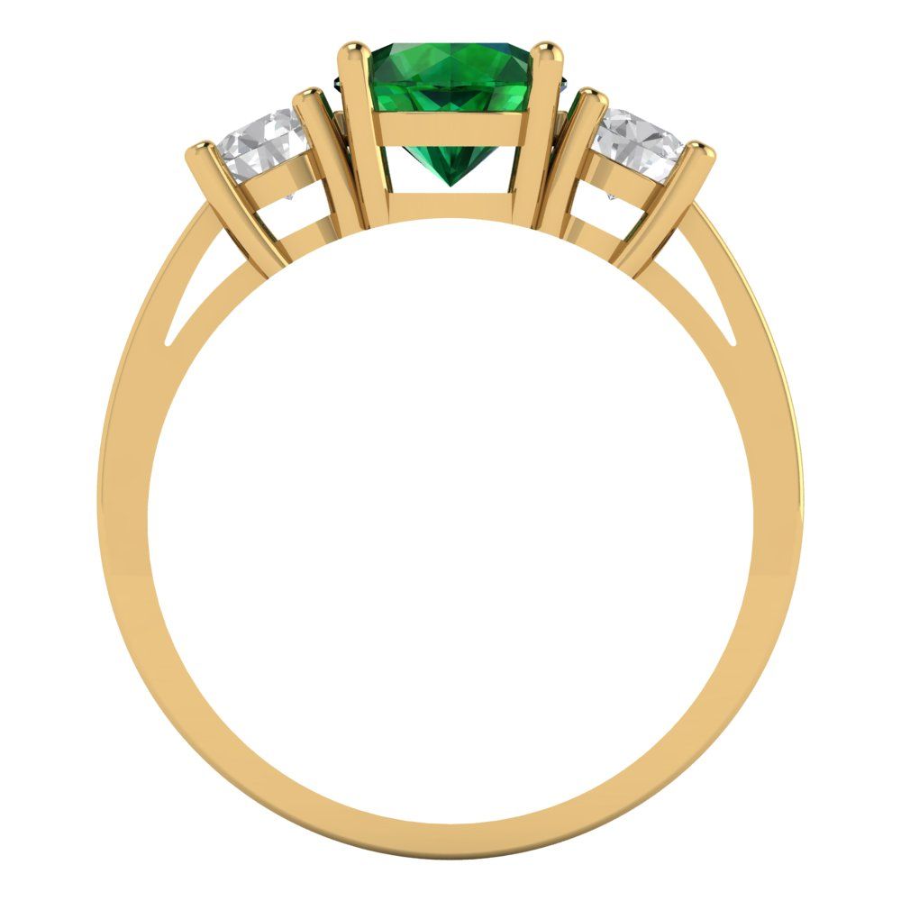 1.5 cttw Simulated Emerald Three-Stone Engagement Ring - Solid Gold (Round Cut,6.5mm)