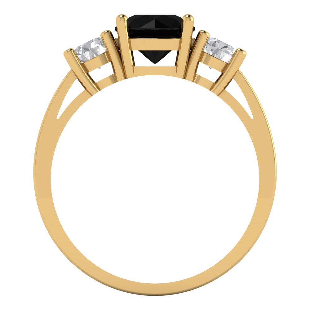 1.5 cttw Natural Onyx Three-Stone Engagement Ring - Solid Gold (Round Cut,6.5mm)