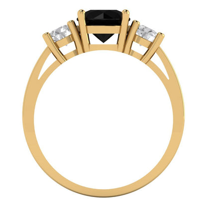 1.5 cttw Natural Onyx Three-Stone Engagement Ring - Solid Gold (Round Cut,6.5mm)