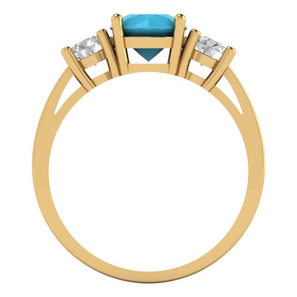 1.5 cttw Simulated Turquoise Three-Stone Engagement Ring - Solid Gold (Round Cut,6.5mm)